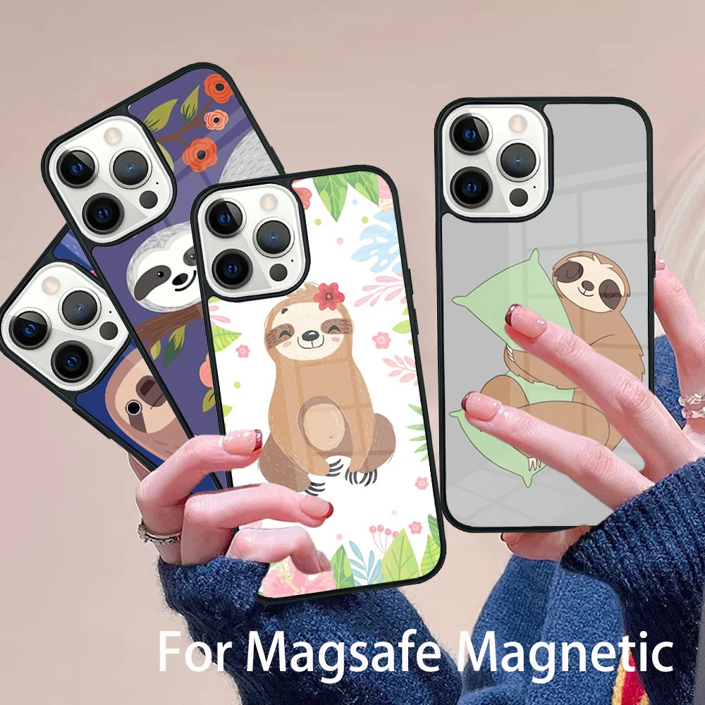 

Cute Lovely Cozy Sloth Animal Phone Case Magesafe Magnetic Wireless Charge Cover For IPhone 16 11 12 13 14 15 Pro Max Plus Mini