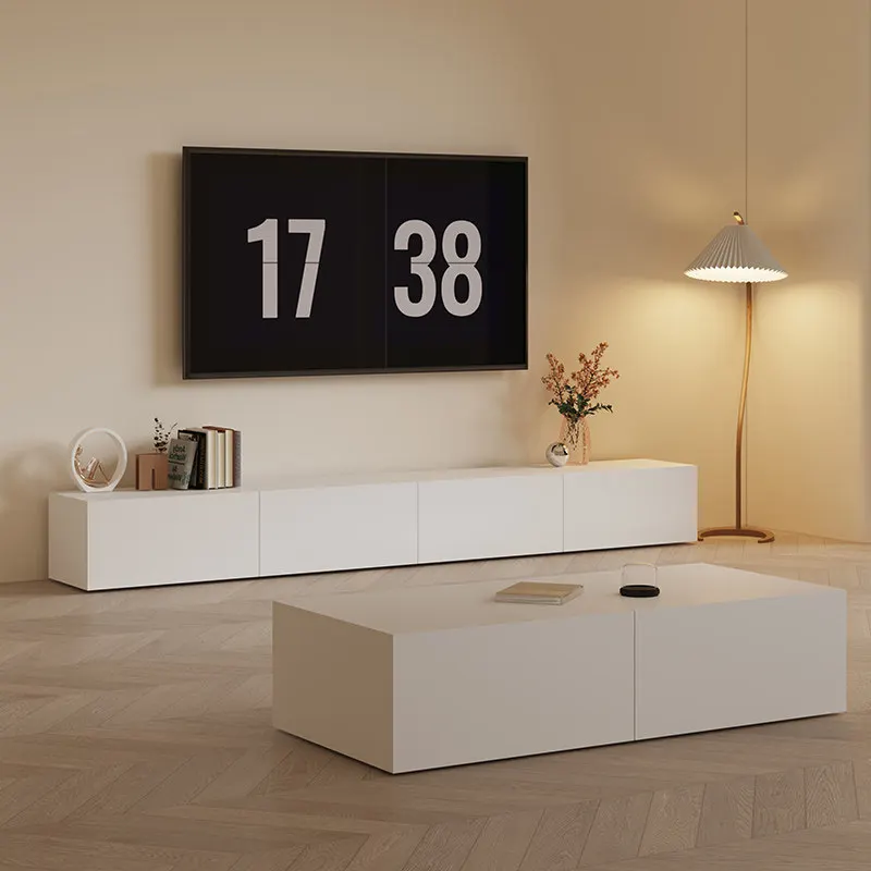 F*-Artificial Board Floating TV Cabinet, Three Door No-handle Wall Mounted Media Console, Minimalist Closed Storage TV