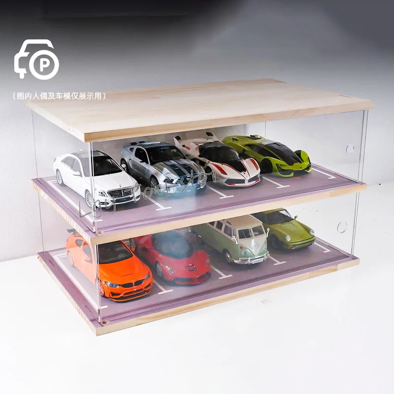 Scale Diorama 1/24 Garage Model Cars Collection Acrylic Miniatur Car Parking Lot Model Display Case With Shelf Model Car Toy