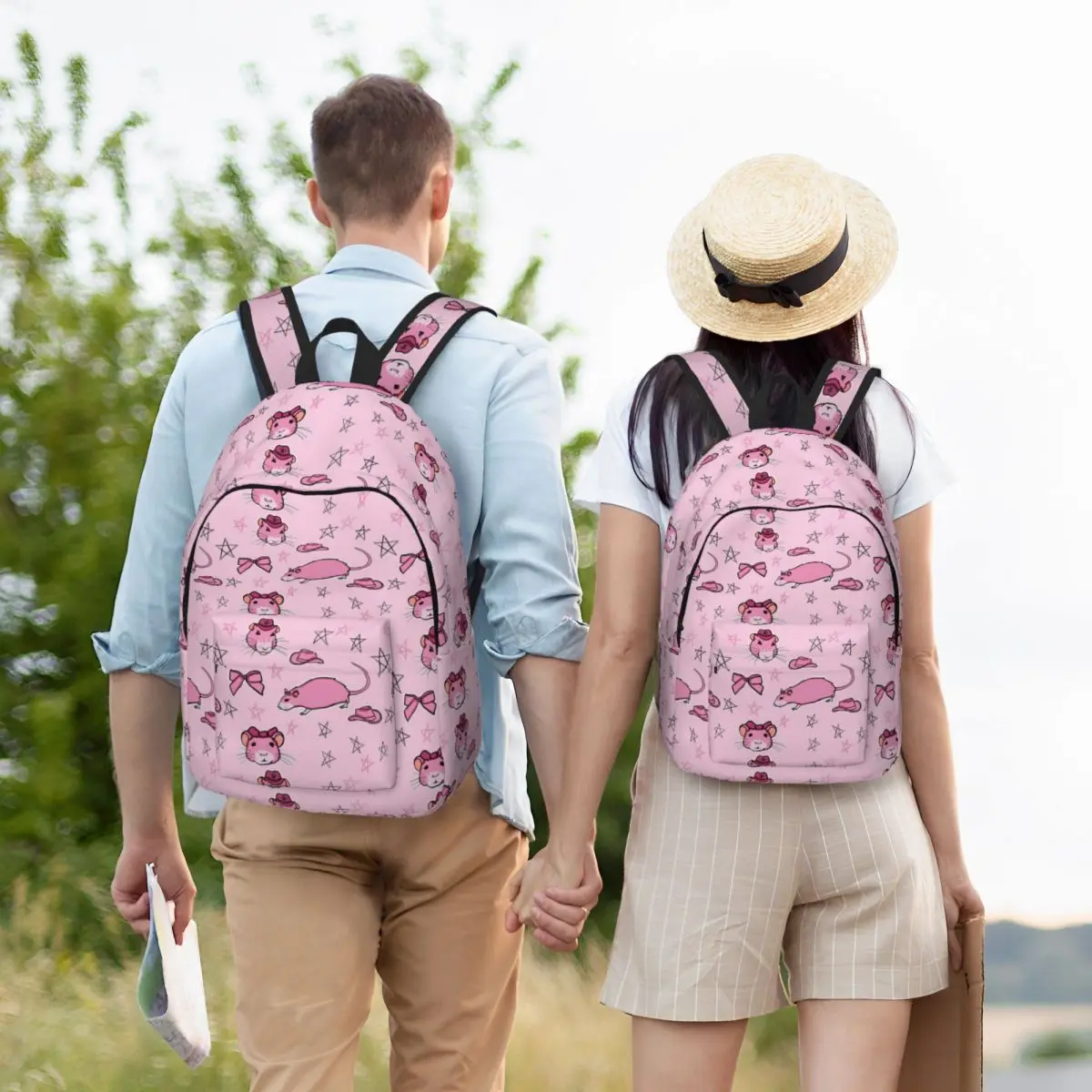 

Pink Bow Cowboy Rats Backpack Student Boys Girls BookBag Children School Bag Computer Shoulder Bags for Men Women