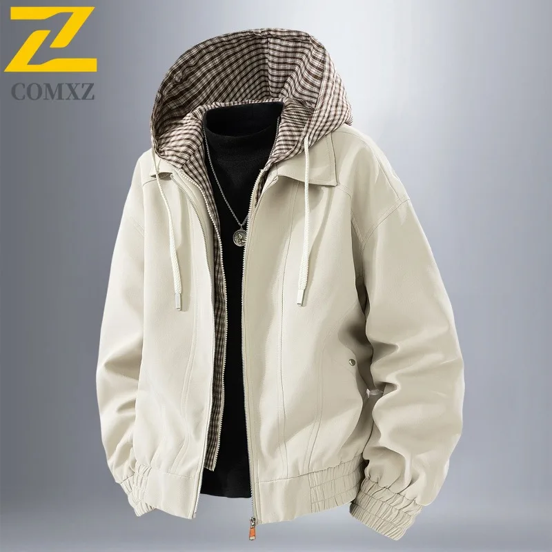 

COMXZ молодежное пальто мужское весенне-осеннее пальто с капюшоном из двух предметов для подростков, студенческая красивая повседневная верхняя куртка, трендовое повседневное пальто для мужчин