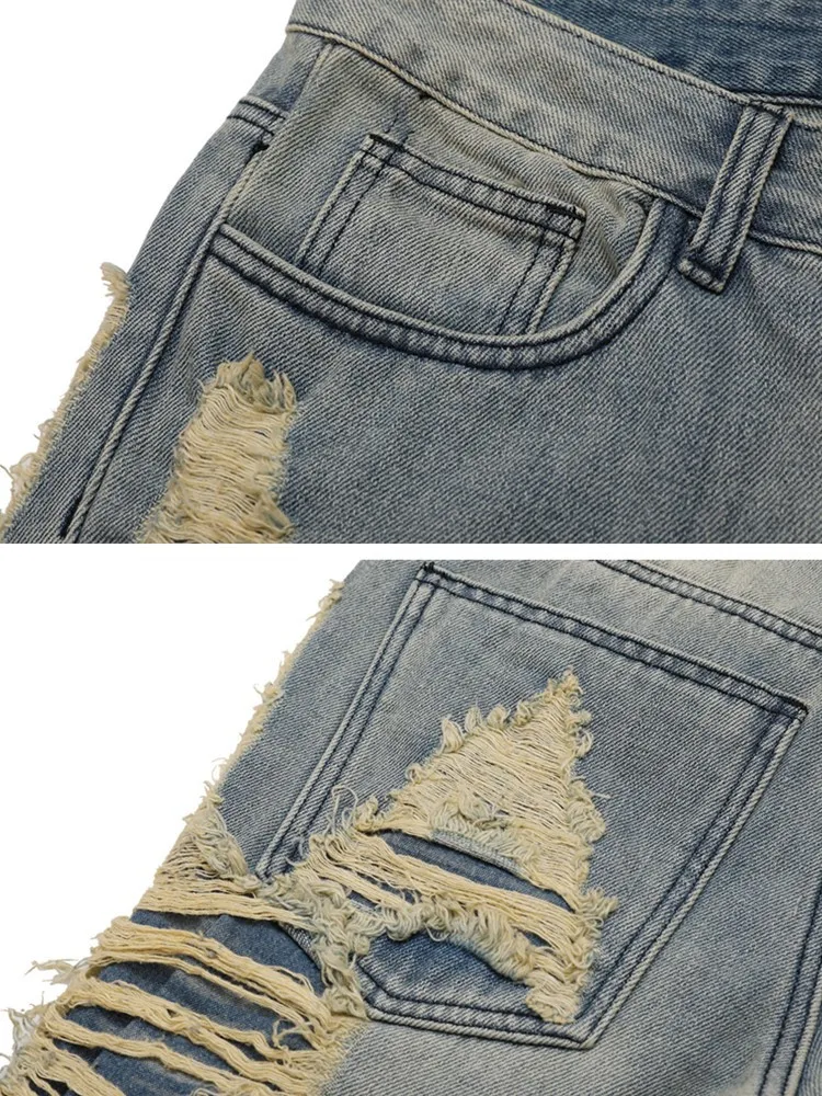 Distressed Jeans for Men Clothes Streetwear Men Ripped Cargo Jeans Men Clothing Damaged Flare Jeans