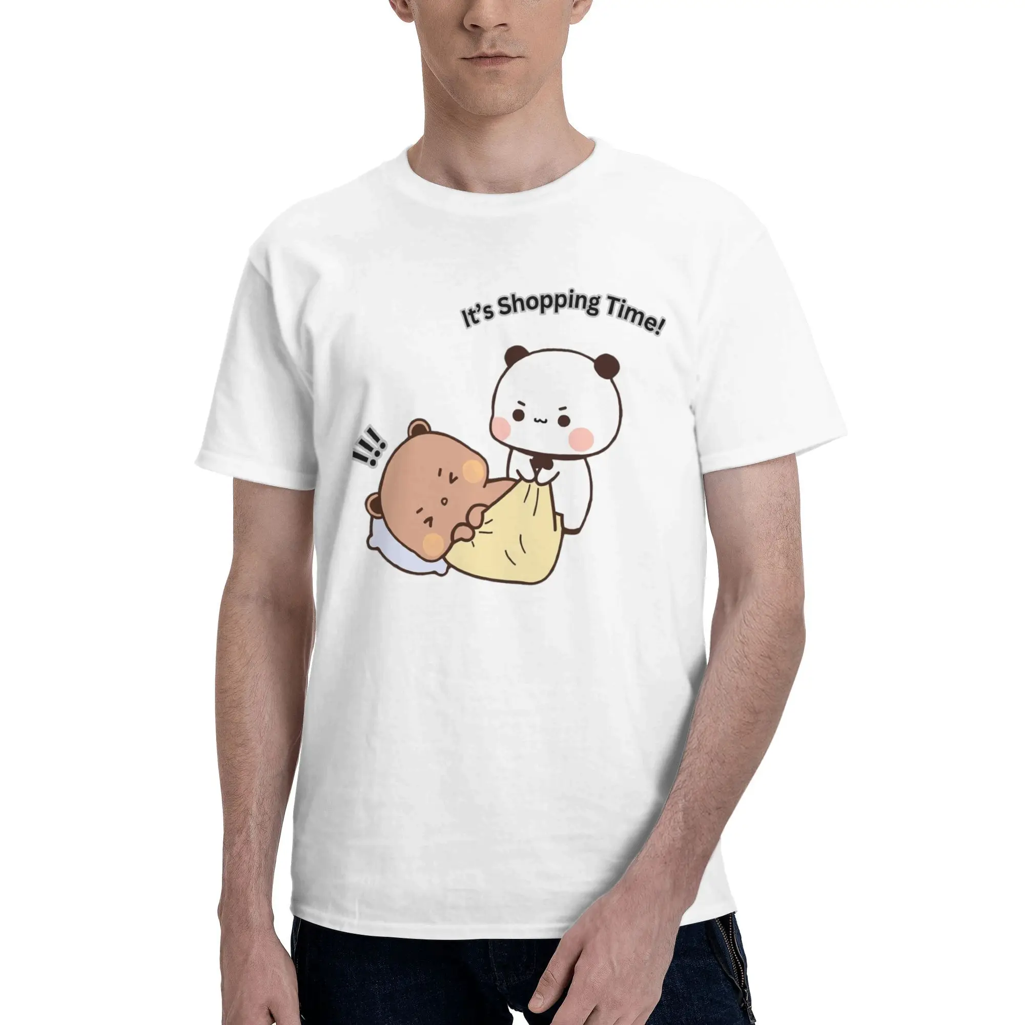 

Мужская футболка «Это время покупок» Lazy DuDu Brownie Bear, хипстерская летняя футболка Y2K, повседневная хлопковая одежда с принтом, подарок