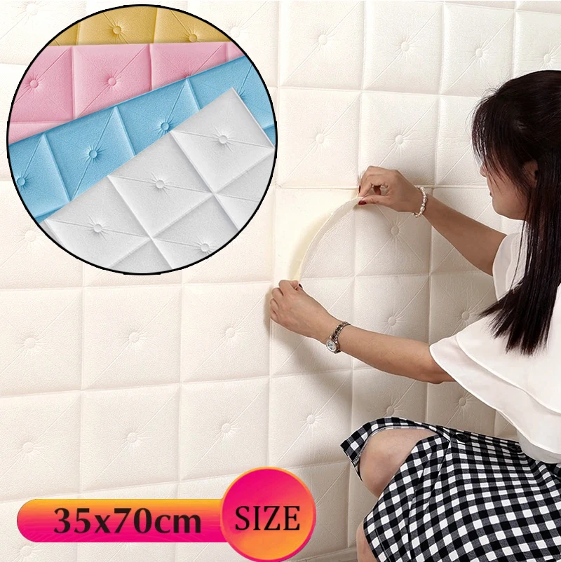 Soft Package Decoration Thick Anti-collision Head Foam Sponge Tatami Bed Cushion Self-adhesive 3D Wall Sticker For Children Room