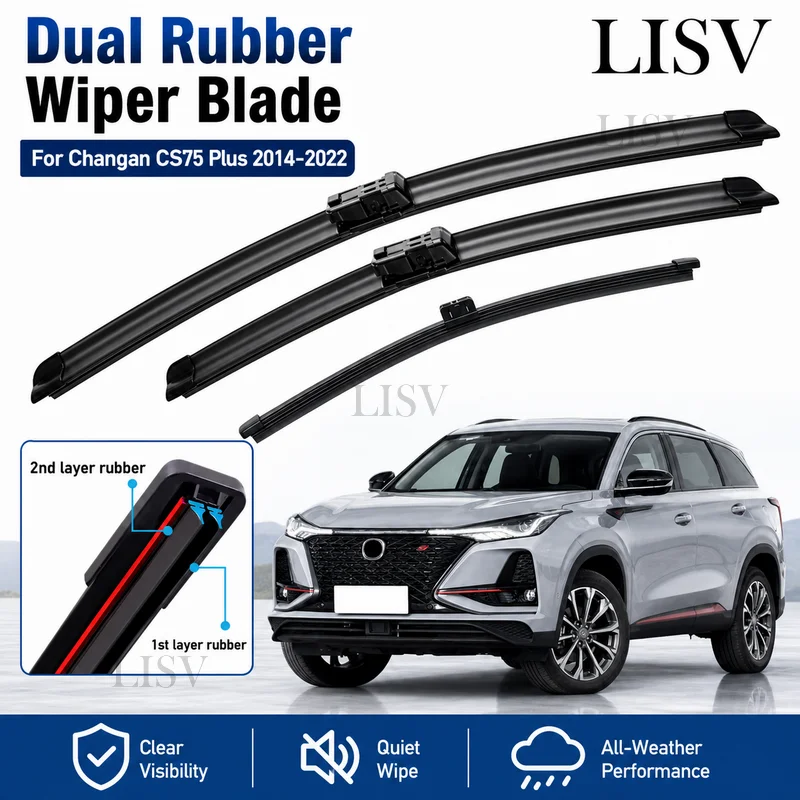 Car Front Rear Set Windshield Wiper Blades Rubber Accessories Protective Windscreen Cleaning For Changan CS75 Plus 2014~2022