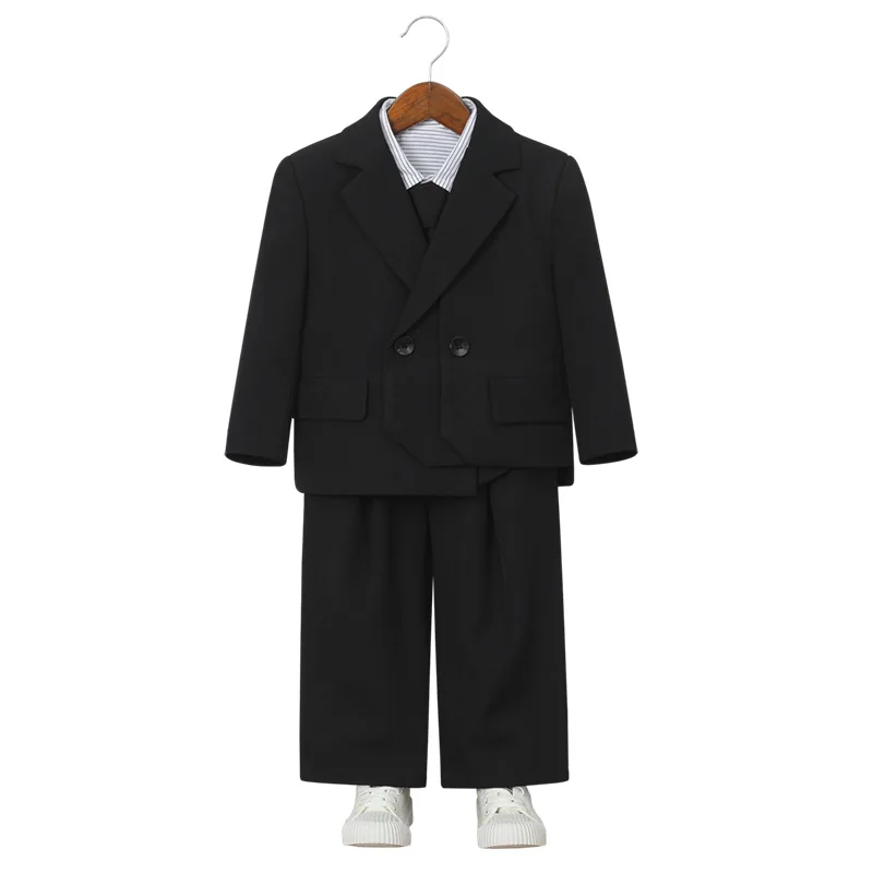 1-11Year Boys Formal Suit Set Kids Jacket Vest Pants Tie 4Pieces Wedding Outfit Children's Birthday Performance Photography Suit