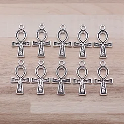IFOCUS 10pcs/Lot Ancient Egyptian Life Key Ankh Cross Charms For DIY Jewelry Making Zinc Alloy 25x14mm/0.98x0.55inch