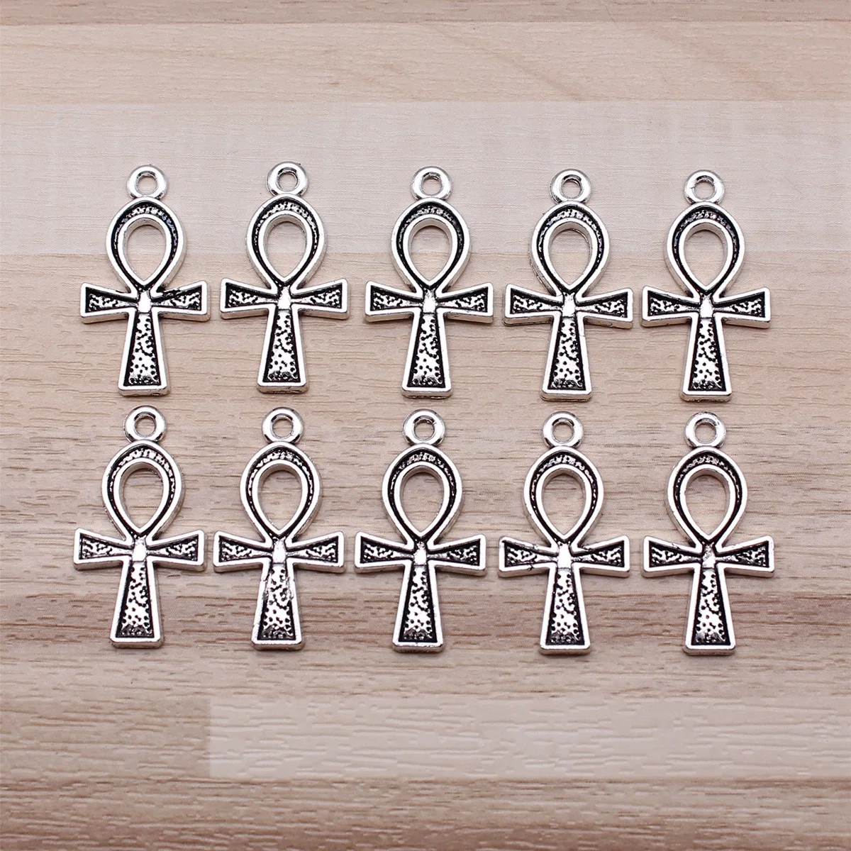 IFOCUS 10pcs/Lot Ancient Egyptian Life Key Ankh Cross Charms For DIY Jewelry Making Zinc Alloy 25x14mm/0.98x0.55inch