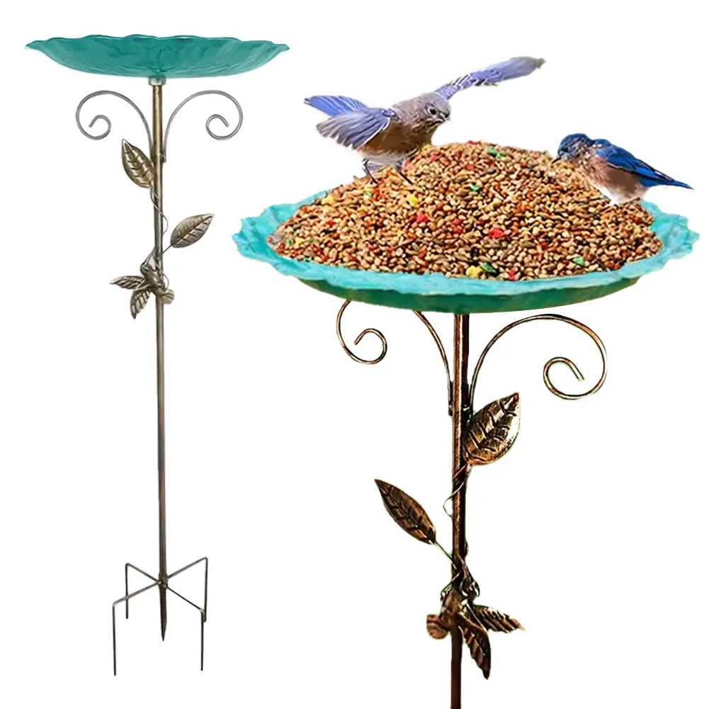 Standing Bird Bath with Metal Stake Outdoor Birdbaths Detachable Metal Bird Feeder Bowl for Garden Patio Yard Lawn