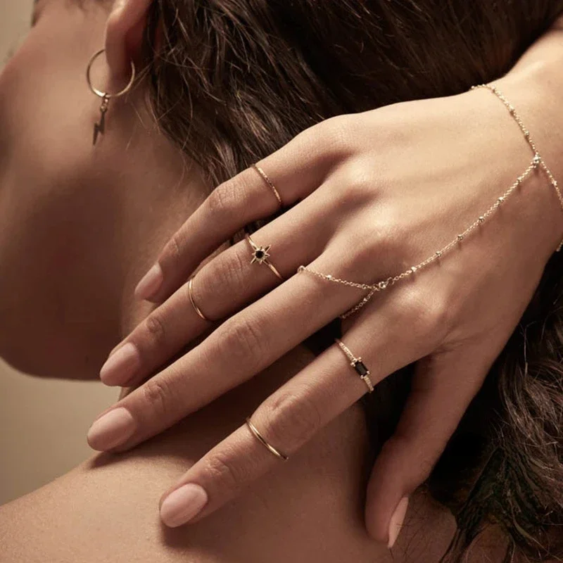 Trumium 925 Sterling Silver Rectangle Geometric Black Zircon Inlaid Rings for Women Plated18K Gold Women's Fashion Simple Ring - Image 3