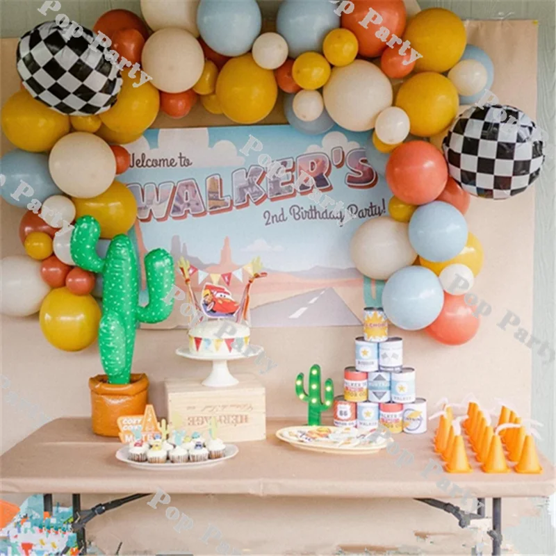 6FT Racing Car Balloons Arch Kit Birthday Decoration Kids Boys Lemon Coral Balloon Garland 2nd 3rd Anniversaire Party Supplies