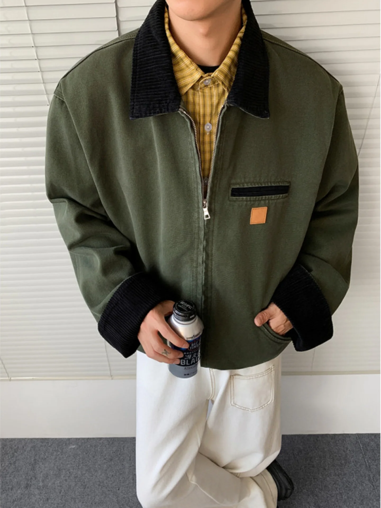 

Ретро-куртка в американском стиле для мужчин, зимняя, утепленная, с флисовой подкладкой, вельветовым воротником, теплая верхняя одежда, модная молодежная модель