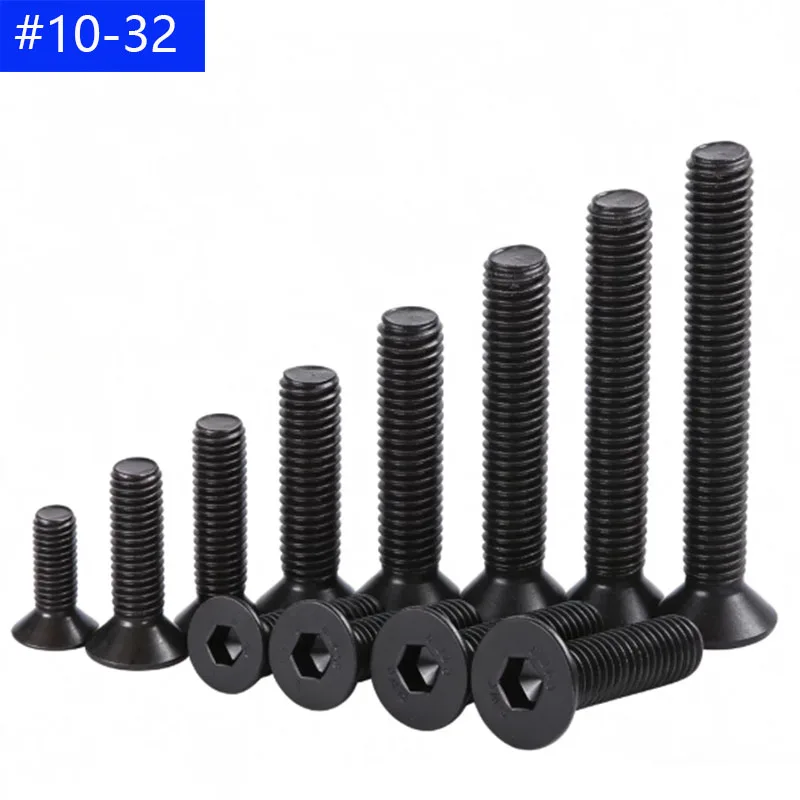 #10-32 Flat Head Socket Caps Screws 10.9 Countersunk Alloy Steel Black Oxide Bolts