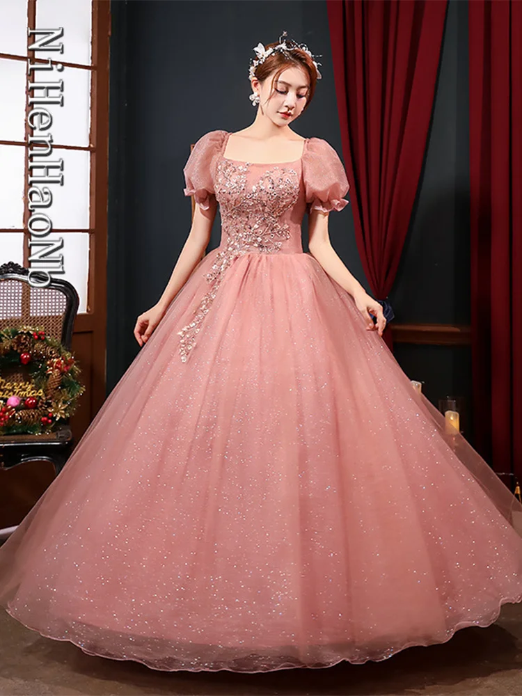 Vestido largo de quinceañera para mujer, traje elegante con cordones, color rosa, primavera y verano, 2023