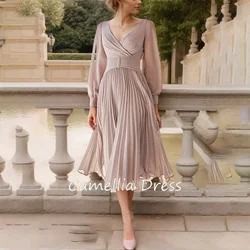 New V Neck Mother Of The Bride Dress A Line Long Sleeves Beaded Sleek Chiffon Formal Dresses Vestidos Mae Da Noiva Casamentos