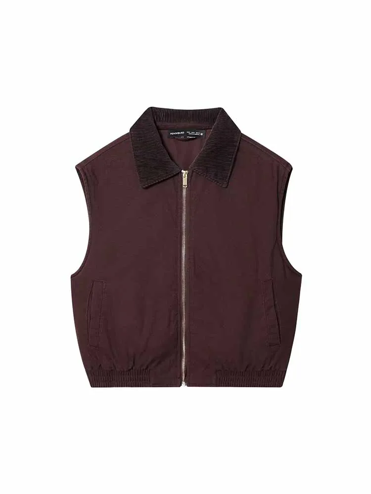 

European and American style autumn new fashion trend women's clothing fashionable casual versatile corduroy collar vest
