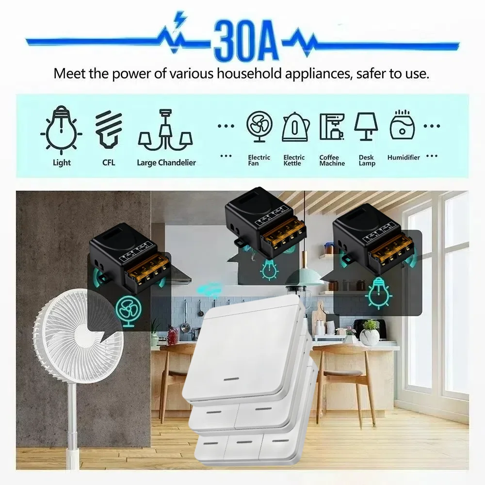 Беспроводной переключатель ВКЛ-ВЫКЛ RF 433 Модуль дистанционного управления Выключатель света 1/2/3 Gang Настенный переключатель 30A 110V 220V Для дома Спальня Светодиодный светильник