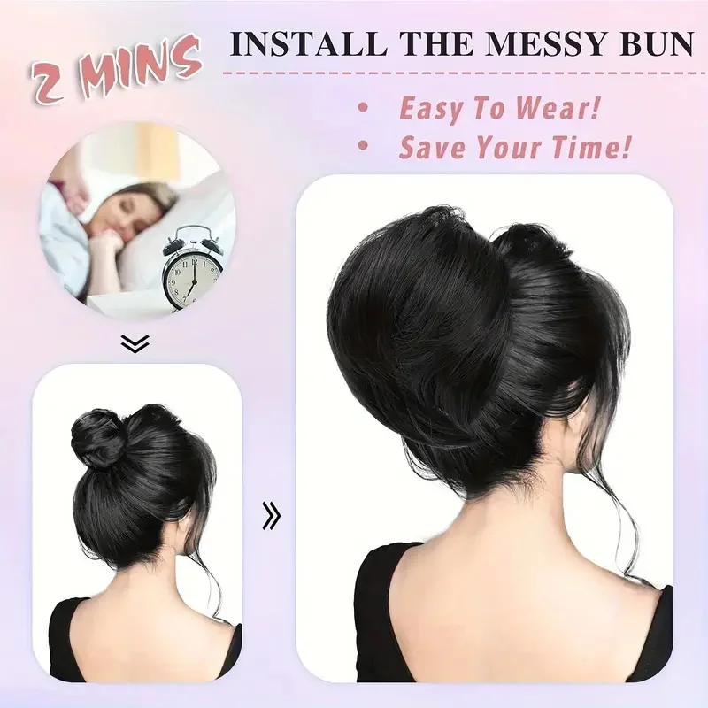 5pcs Messy Bun ผมชิ้นสําหรับผู้หญิงสั้น Bun Tousled สังเคราะห์ยืดหยุ่น Scrunchies Hairpiece สําหรับหญิง