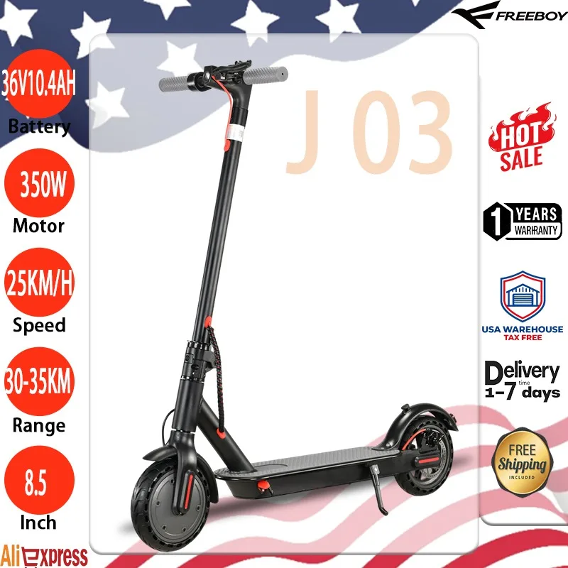 

J103 Легкий электрический скутер 350W36V10.4AH Аккумулятор 25 км/ч Электронный скутер 8,5-дюймовые вездеходные шины Складные эскотлеты