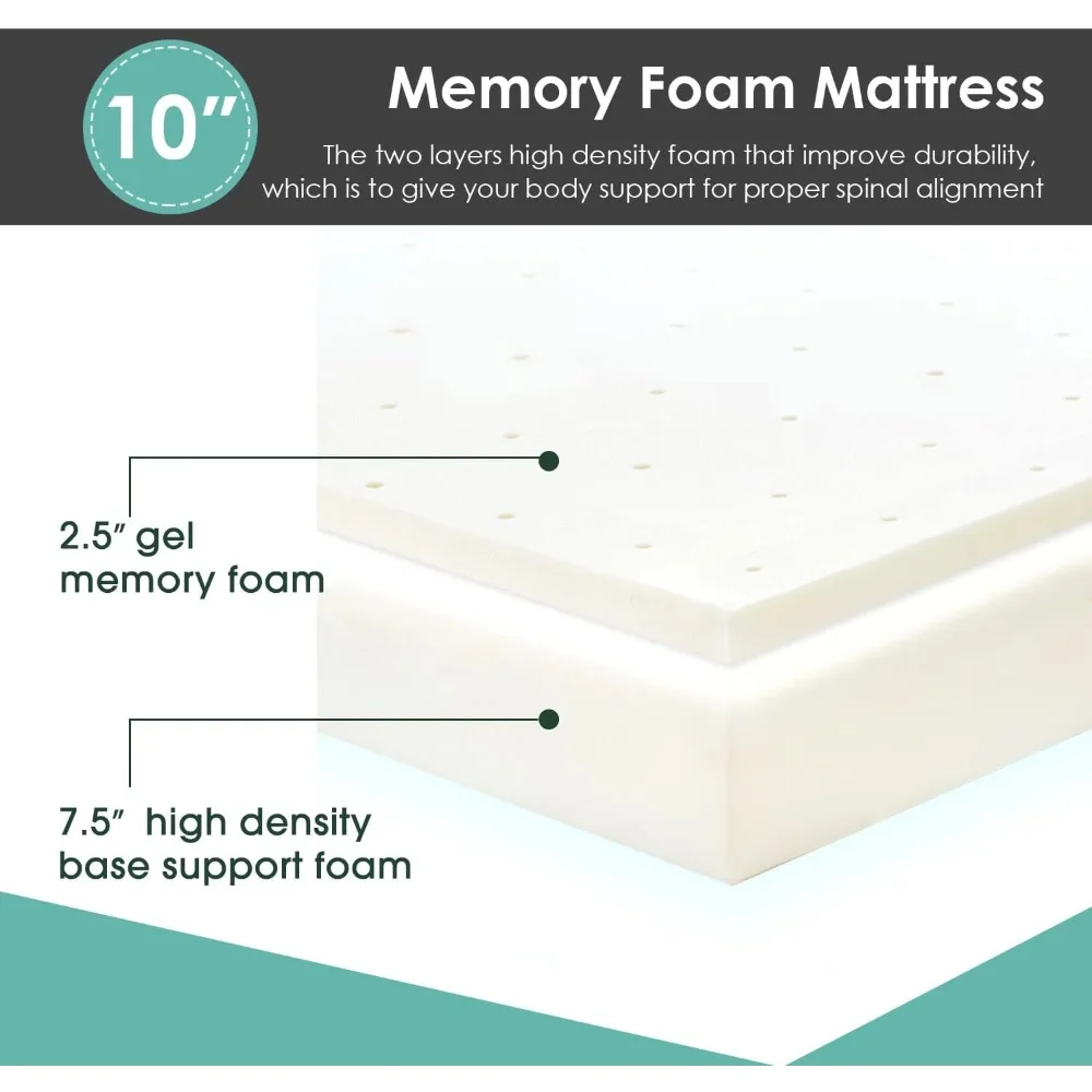 Materasso in Memory Foam Full Gel da 10 pollici senza fibra di vetro/certificato CertiPUR-US/letto-in-a-Box/sonno fresco e supporto comodo