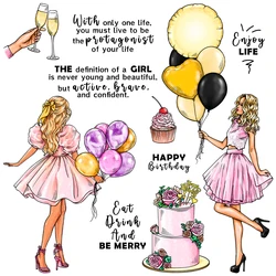Mangocraft Happy Birthday Cake Balloon Girl Cutting Dies Clear Stamp DIY Scrapbooking Metal Dies Silicone Stamp For Cards Albums
