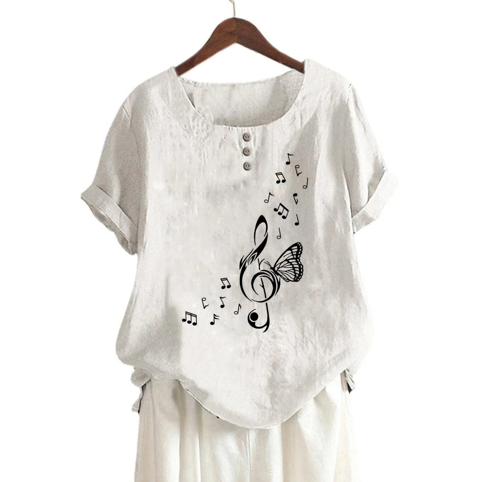 

Women's Casual Tops Summer Round Neck Button Dandelion Print Short Sleeve Comfortable Breathable Fashion Elegant Top For Women