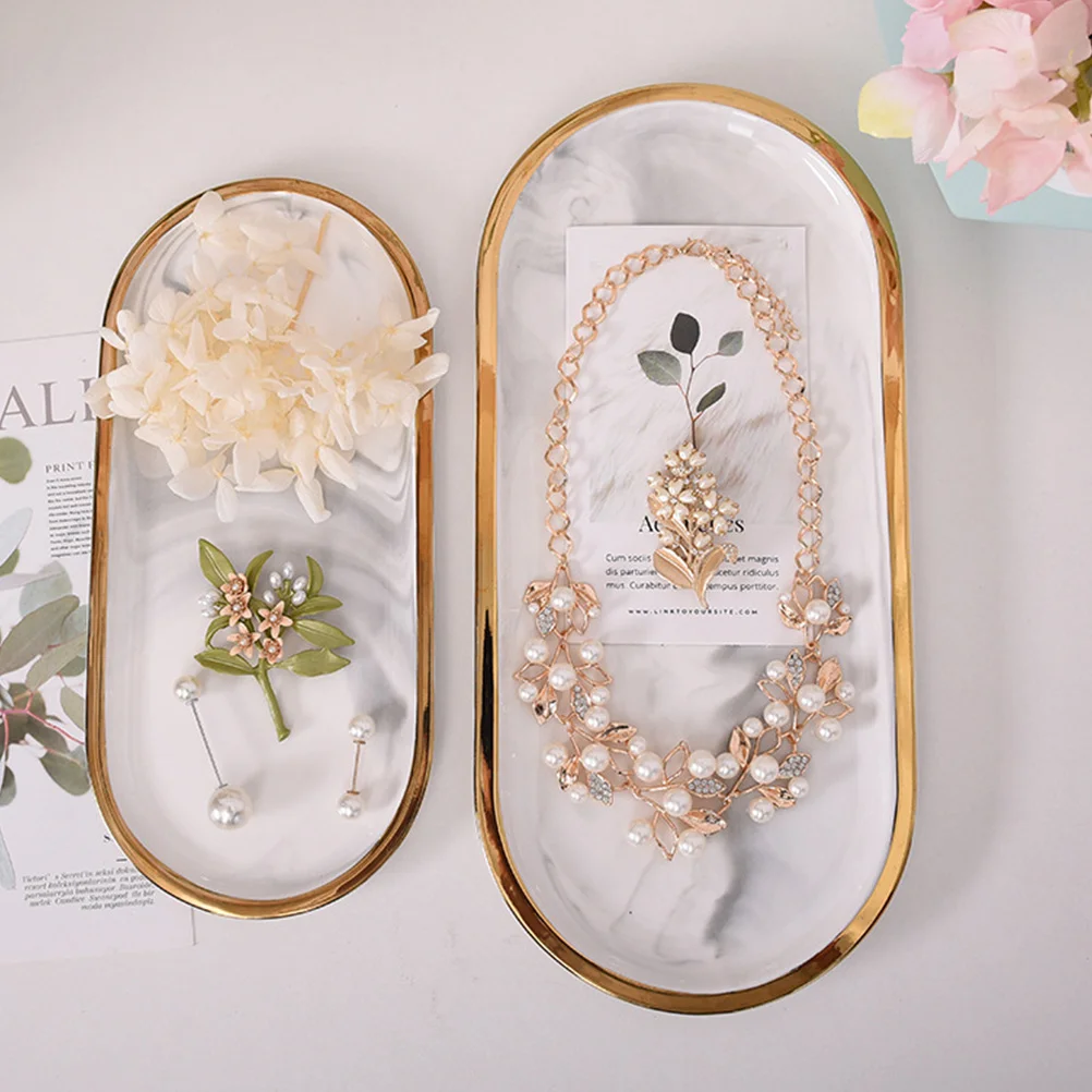 

Tray Jewelry Display Imitation Marble Oval Plate Earrings Necklace Storage Ceramic