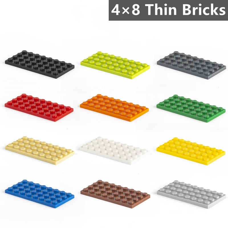 10Pcs/Lot Building Blocks 4×8 Dots Compatible 3035 Thin Part Plate Bricks Figures City DIY Kids Creative Assembly Toys Gift