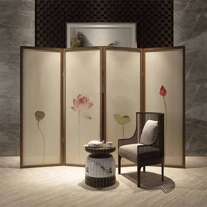 

New Chinese-style screen folding mobile solid wood partition, simple and modern living room