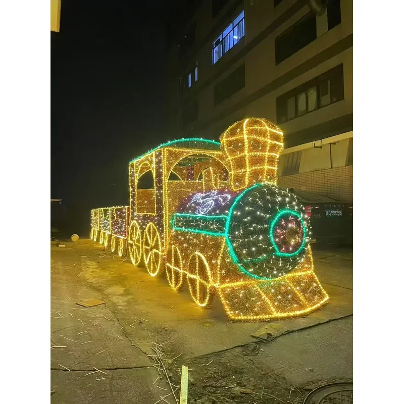 Giant LED Christmas Train Light 3D Exquisite Pattern Glowing Display for Outdoor Holiday Decoration Large Scale Festive