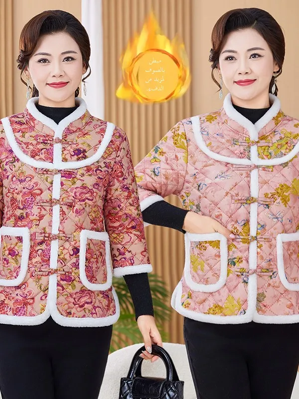 

Утепленная хлопковая куртка на флисовой подкладке с ветрозащитными пуговицами для осени и зимы, средней длины рукавов, теплая, в стиле Mom, модная, в китайском стиле