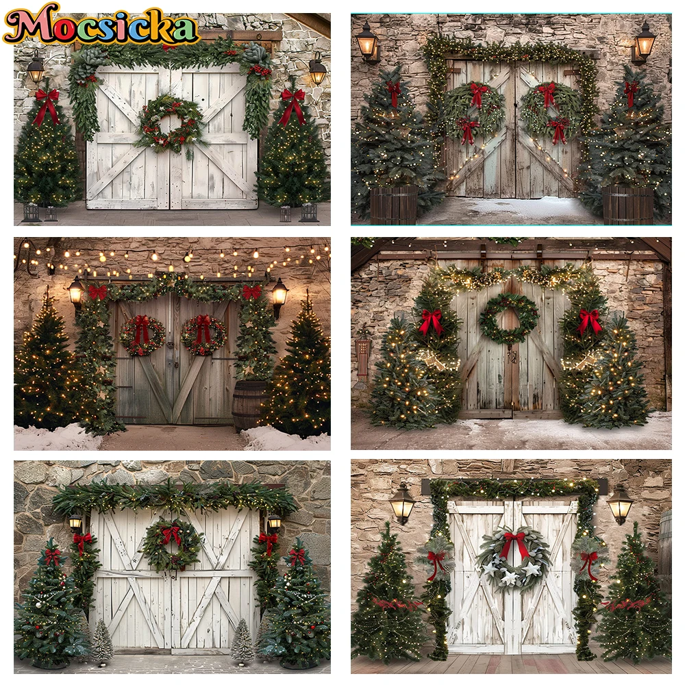 

Mocsicka Winter Christmas Photography Background Rustic Barn Decoration Holiday Party Family Portrait Photo Backdrops Studio