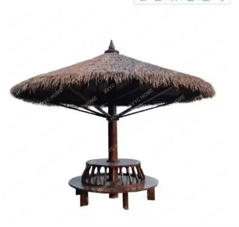 Outdoor Simulation Straw Umbrella Seaside Beach Parasol Wind-Resistant Thatch Umbrella Garden Sun Umbrella