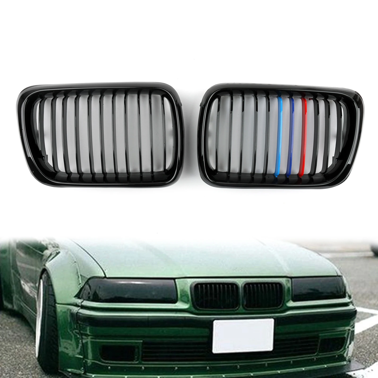 Gloss Black Front Kidney Grill Mesh Grille For BMW E36 1997-1999 3 Series