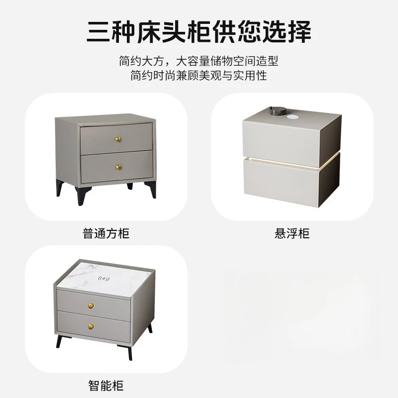 Modern simple double bed, solid wood bed master bedroom, storage, small apartment soft bag light luxury