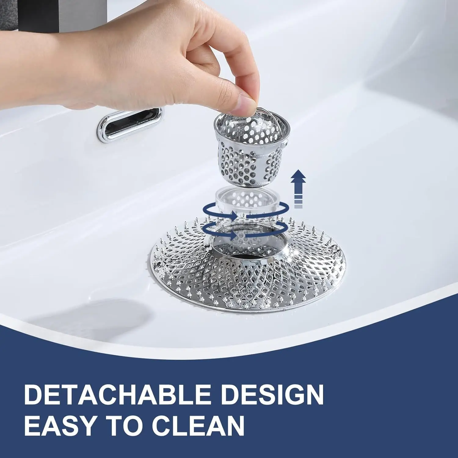 1pc Bathtub Drain Hair Catcher Stainless Steel Drain Strainer with Basket Hair Catcher Detachable for Bathroom