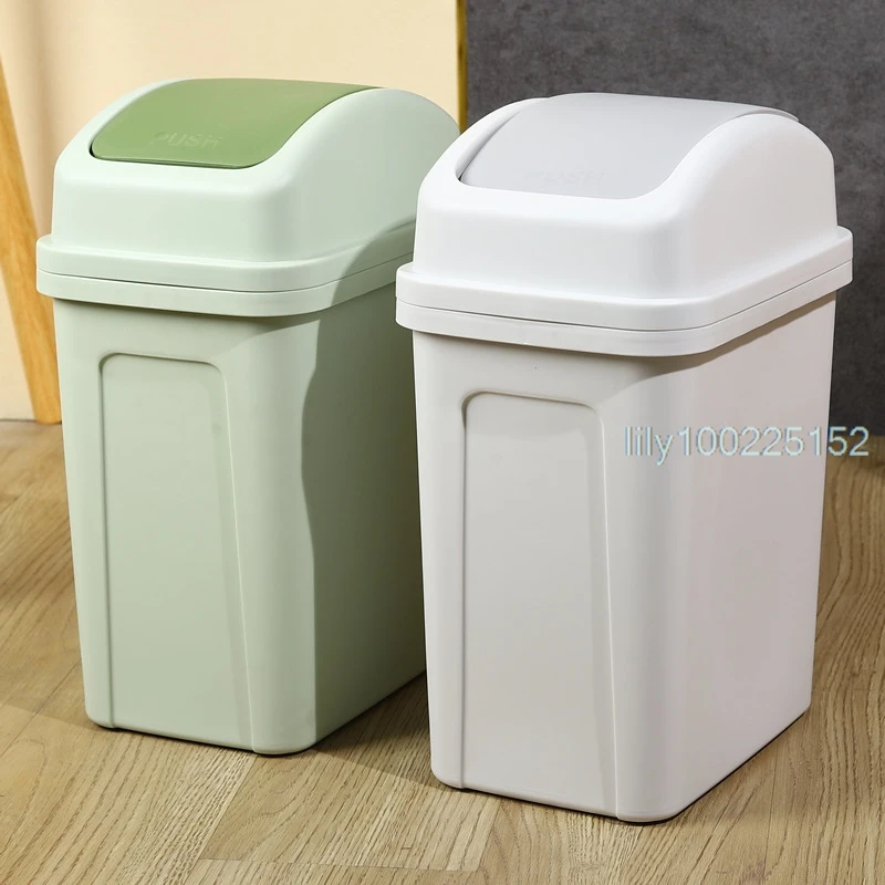 13 Gallon Trash Can Plastic Swing Top Kitchen Garbage Trash Can Black Easy to clean surface Durable polypropylene plastic