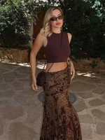 Ruffles Pleated Long Skirts For Women Fashion 2025 New Vintage Printed Midi Skirt High Street Casual Chic Party Skirts - Image 4