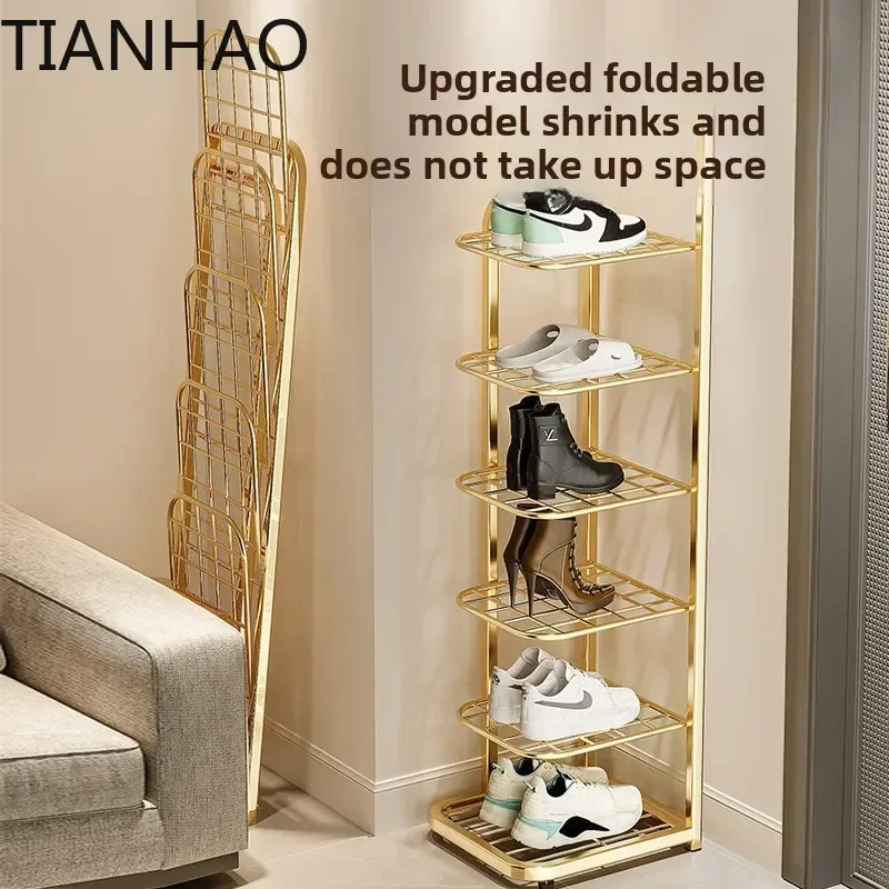Wrought iron shoe rack, simple multi-layer dust-proof cabinet, narrow and mical corner in dormitory