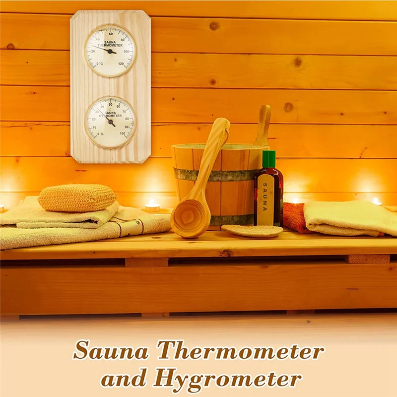 Wooden Sauna Thermometer and Hygrometer 2 in 1 Humidity Temperature Measurement for Home Family Hotel Sauna Room