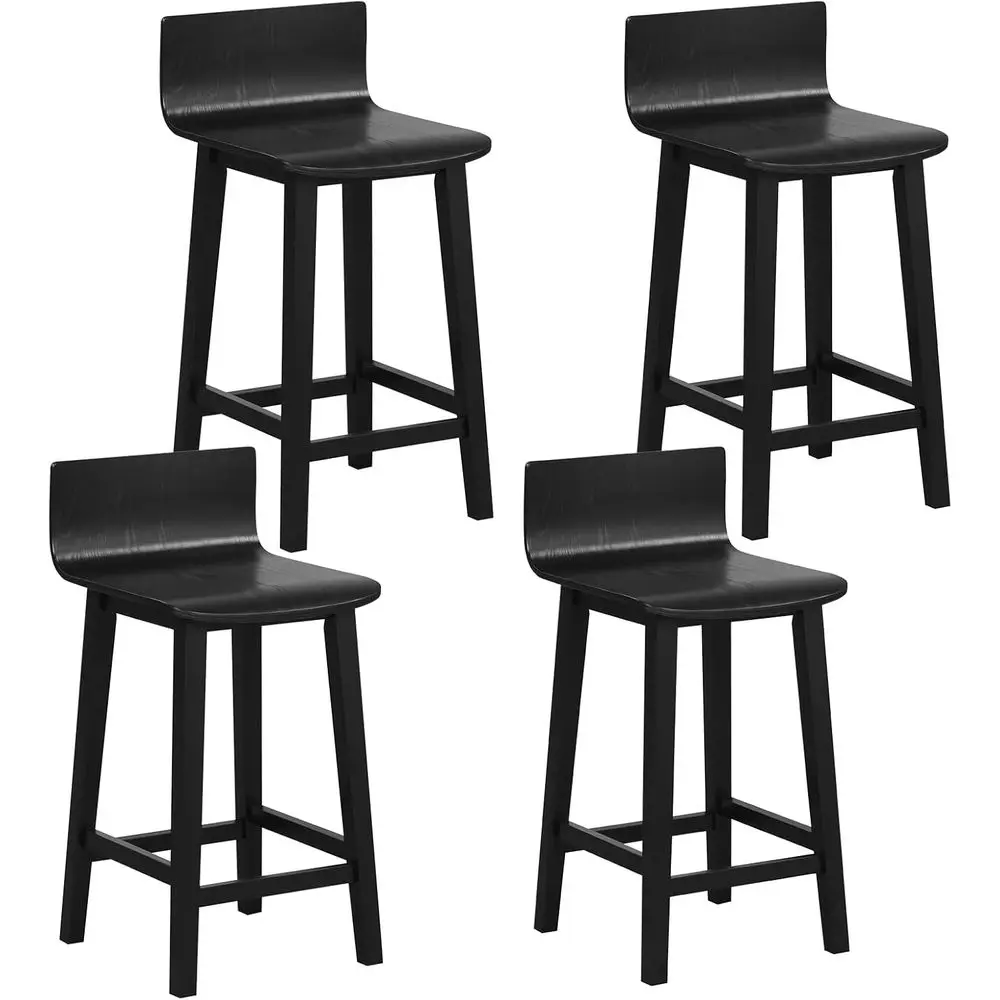 

Set of 4 Black Wooden Bar Stools, 24.5 Counter Height with Low Back and Footrest for Kitchen Island, Dining Room, Breakfast Area