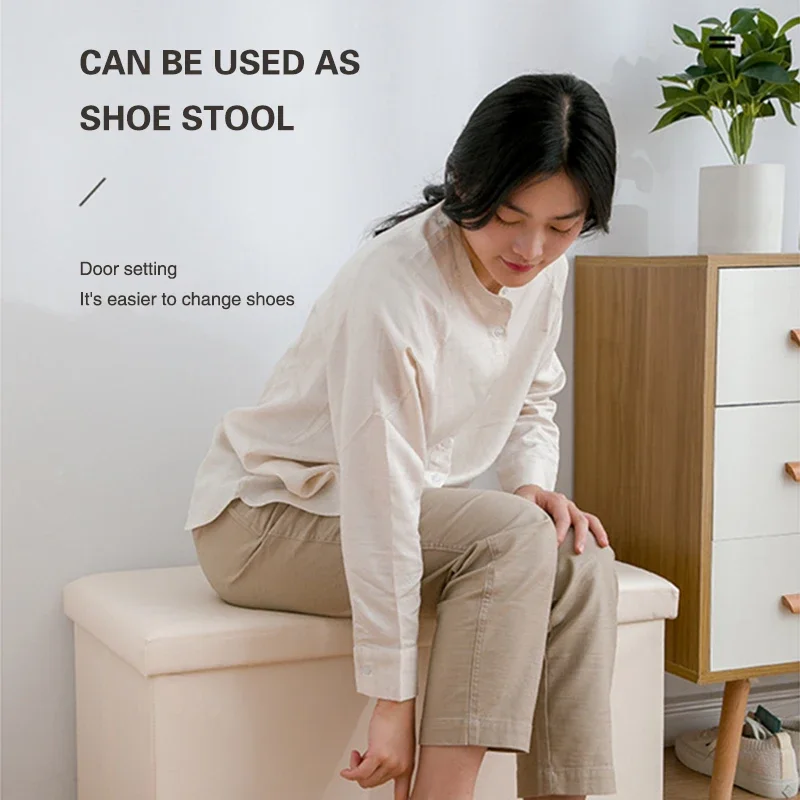 3-In-1 Foldable Pu Leather Storage Stool Multifunctional Home Storage Box Shoe Change Stool Toy