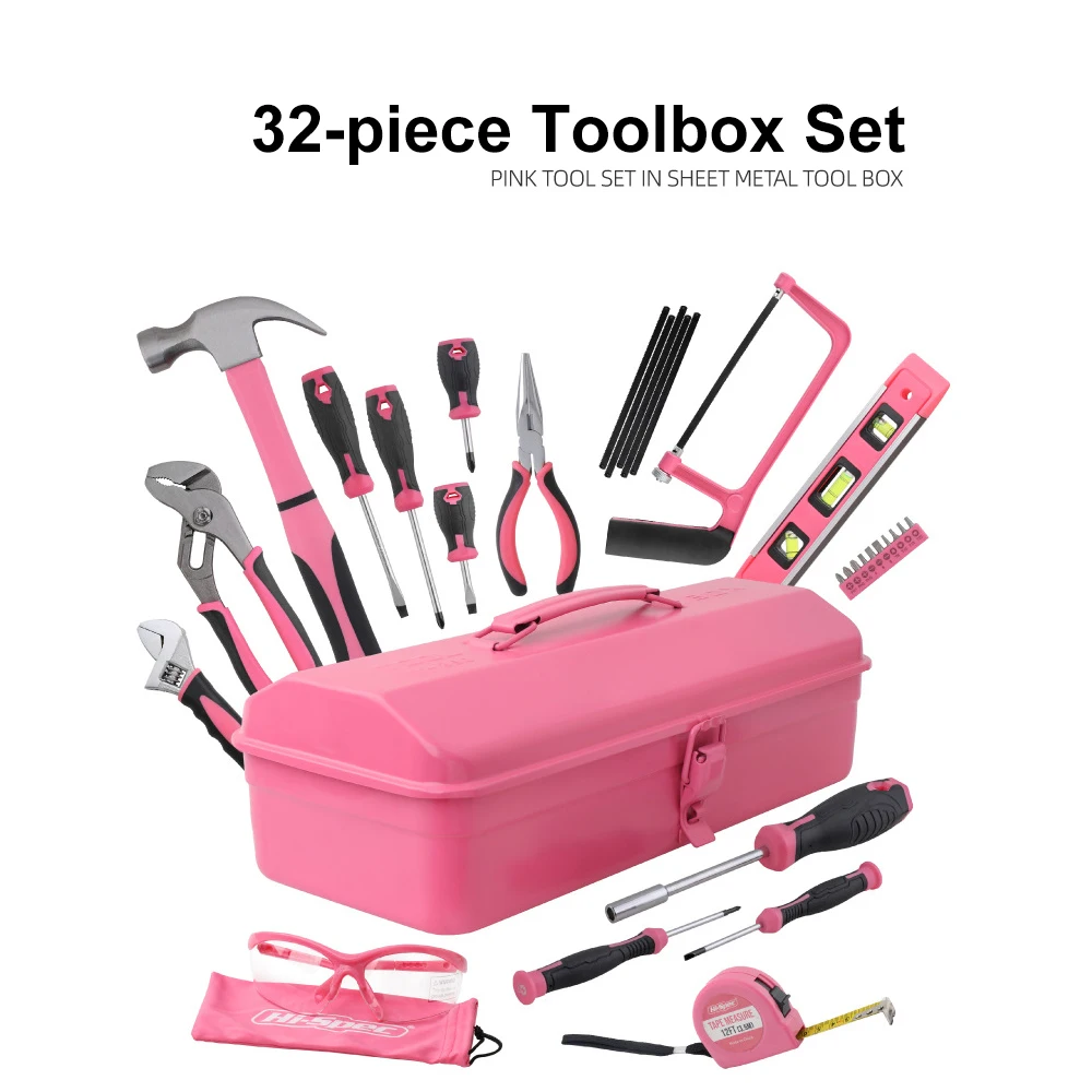 

32PCS Iron Box Tools Household Tool Set Pink Family Toolbox For Daily Use And Hardware Tools Multifunctional Tool Set