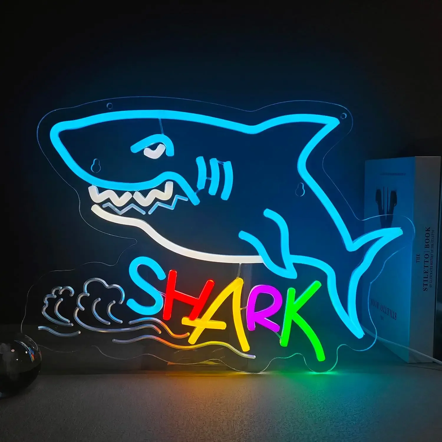 

﻿ Светодиодная неоновая вывеска «Акула» с USB-подсветкой, регулируемая яркость, для игровой комнаты, спальни, бара, гостиной, подарок на день рождения, декор для стен