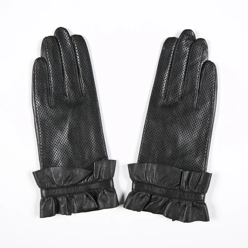 GOURS Winter Real Leather Gloves for Women Black Genuine Goatskin Gloves Fashion thin lined Warm Driving Breathable New GSL039