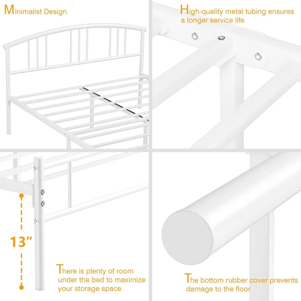 إطار سرير معدني بحجم كوين مع لوح أمامي ولوح للقدمين ودعم شريحة منصة - لا حاجة إلى صندوق زنبركي