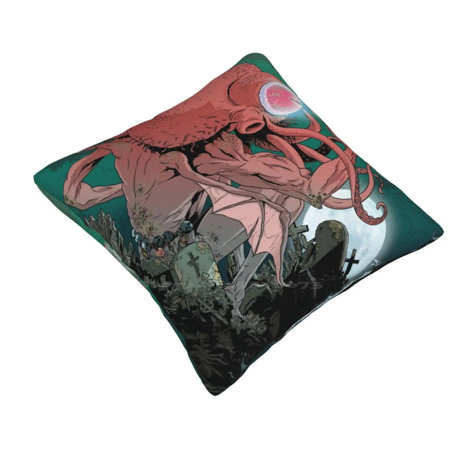 Cthulu Pillow Cover Hug Pillowcase Comic Sea Graphic Pinup Sailor Dark Nahum Ziersch Red Clouds Green Water Grave Stone Eye