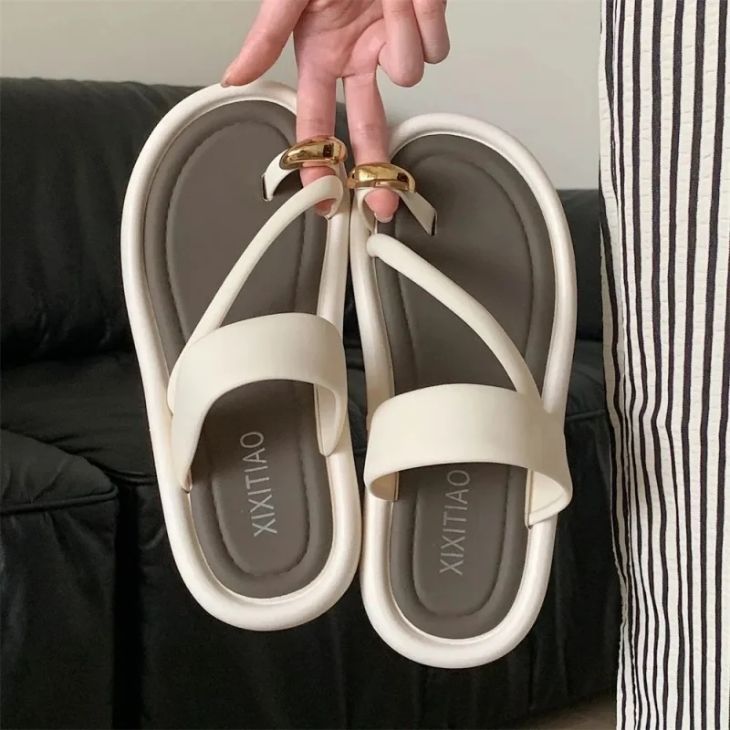 

Colorblocking French One Strap Sandwich Slippers Men Women Summer Outer Wear Anti-slip Soft Flat Bottom Beach Sandal Slippers