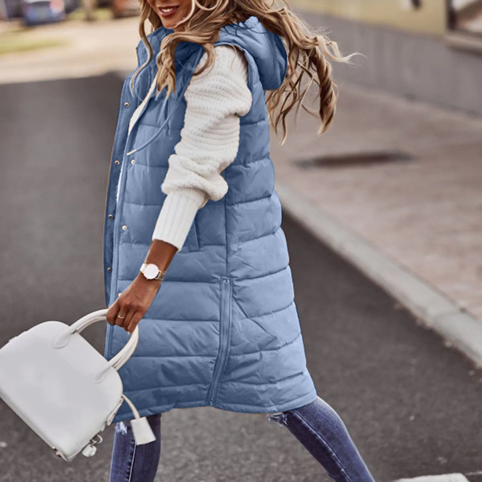 

Women'S Long Winter Coats Vest With Hood Quilted Vest Down Cotton Jacket Sleeveless Warm Coat With Pockets Outdoor Jackets S-2xl