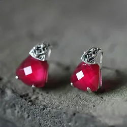 Classic Ruby earings stud Exquisite and High Grade Red Gem Cut earrings for women Fashionable New In Party Jewelry gift